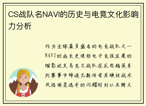 CS战队名NAVI的历史与电竞文化影响力分析